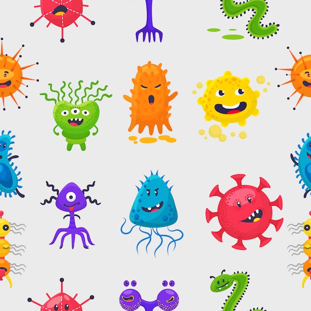 Viruses   cartoon bacteria emoticon character of bacterial infection or ilness in microbiology illustration set of microbe organism emotions pattern