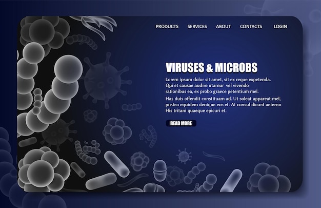 Viruses and microbes landing page website vector template