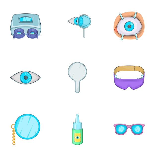 Vision icons set, cartoon style