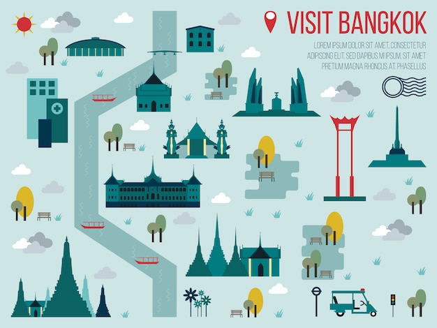 Visit Bangkok Map Illustration