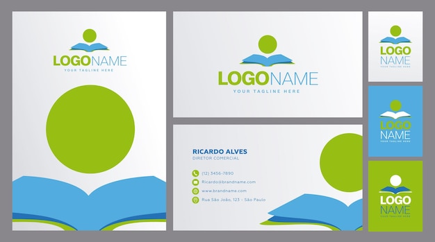 Visual identity with logo for companies in the book and reading segment in blue and green