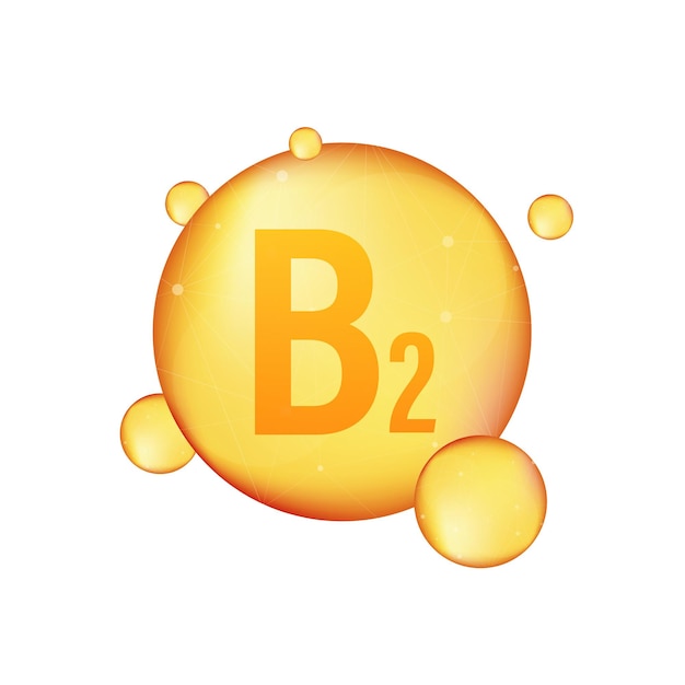 Vitamin B 2 gold shining icon. Ascorbic acid. Vector illustration.