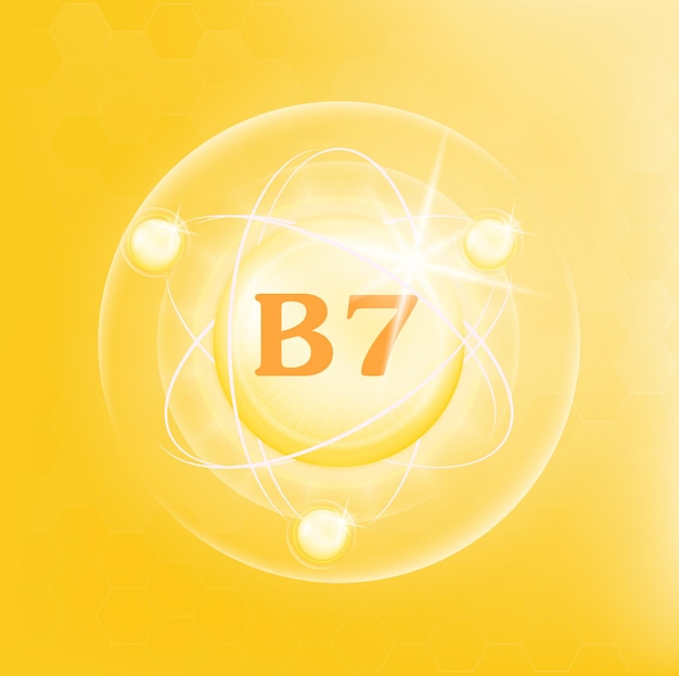 Vitamin B7 icon structure yellow substance Medicine health symbol of thiamine Drug business concept.