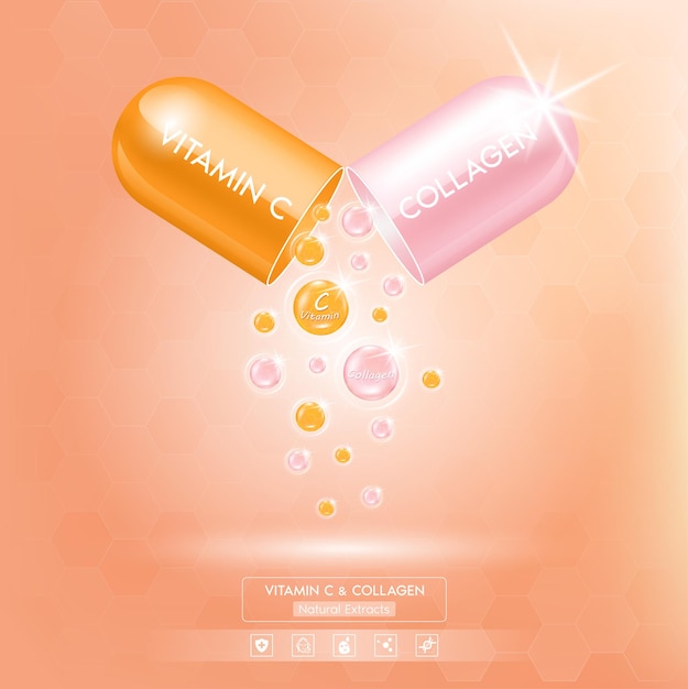 Vitamin C orange and collagen pack pink with capsule solution serum