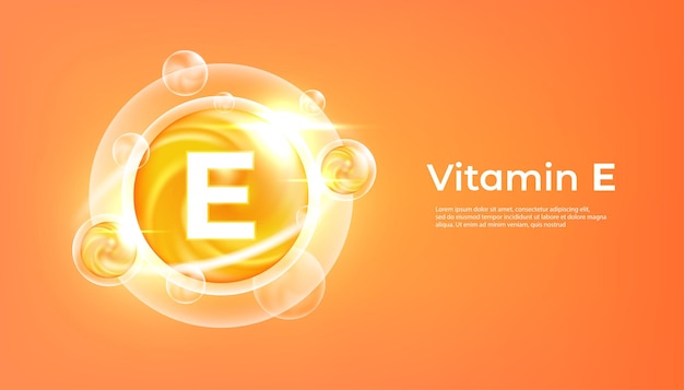 Vitamin E golden vector treatment Vitamin drop pill capsule Shining golden essence droplet Beauty treatment nutrition skin care design vector