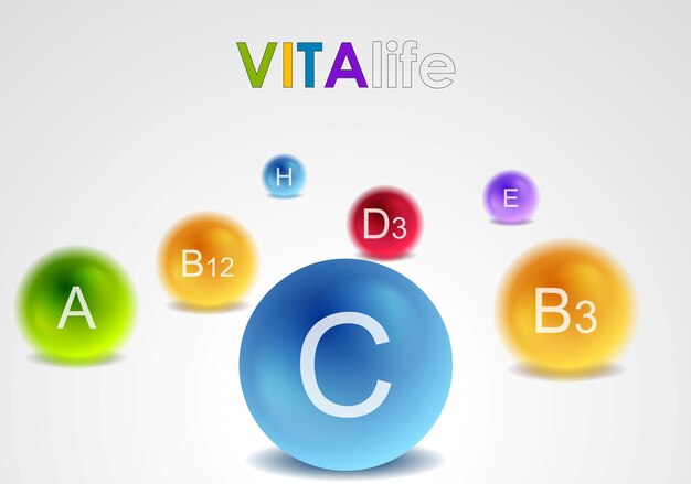 Vitamins colorful balls vector background