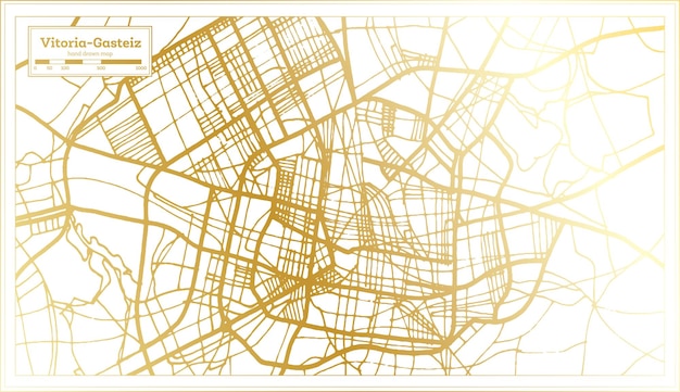 Vitoria Gasteiz Spain City Map in Retro Style in Golden Color Outline Map