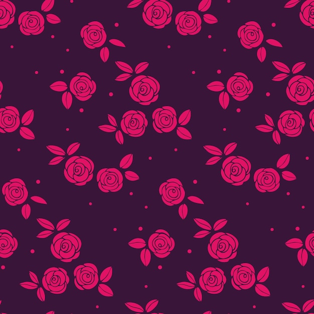 Viva magenta rose with leaves seamless pattern for textile