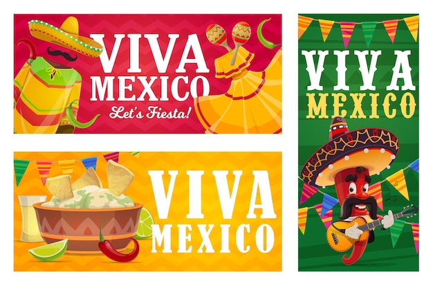 Viva Mexico banner Mexican food pepper sombrero