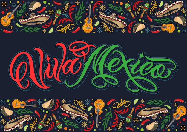 Vector viva mexico banner with borders