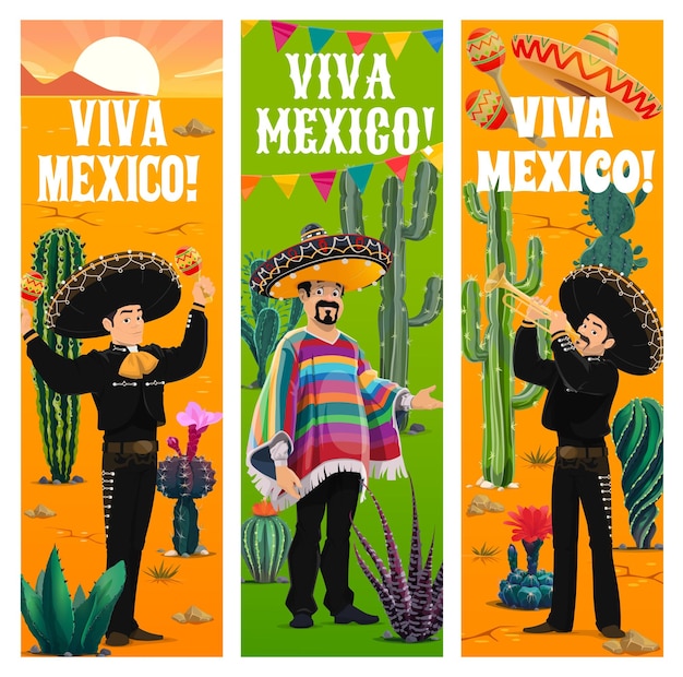 Viva Mexico banners Mexican Mariachi artists band