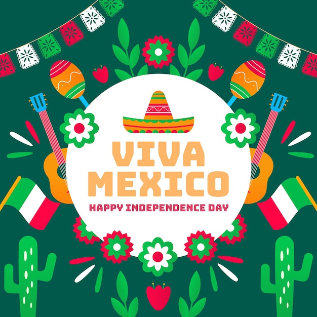 viva mexico independence day of mexico illustration in flat design