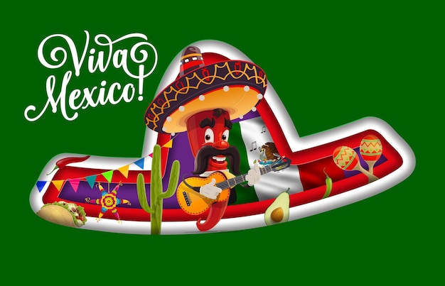 Viva mexico paper cut banner sombrero and chili