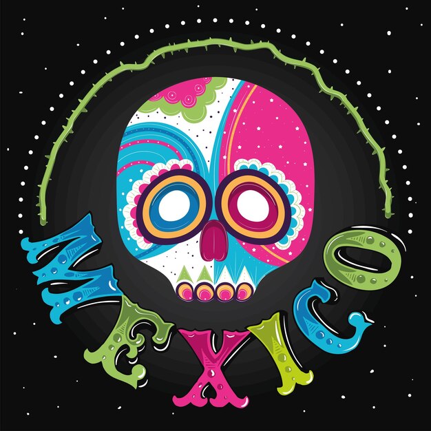 Viva mexico poster with colored skull Vector