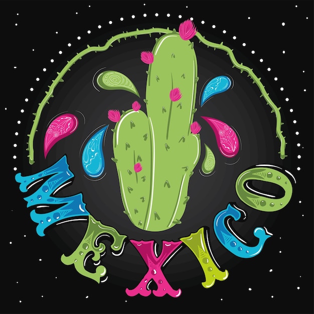 Viva mexico poster with a cute cactus Vector