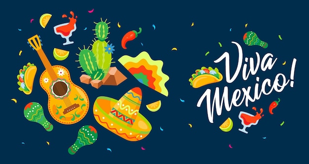 Viva mexico  traditional mexican holiday phrase vector banner