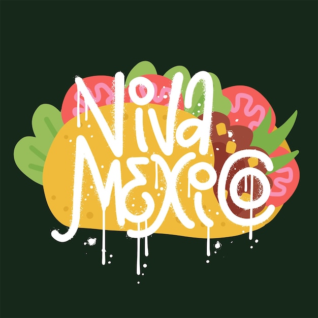 Viva mexico  urabn graffiti with taco on background textured street art vector illustration design