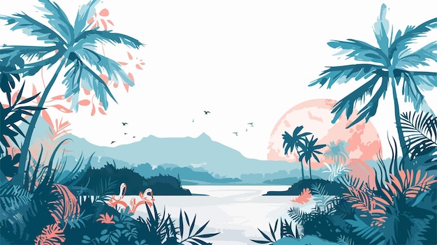 Vector vivid abstract tropical landscape vector illustration