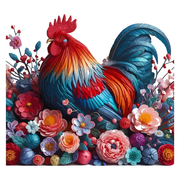 Vector vivid red and blue chicken cartoon style vector