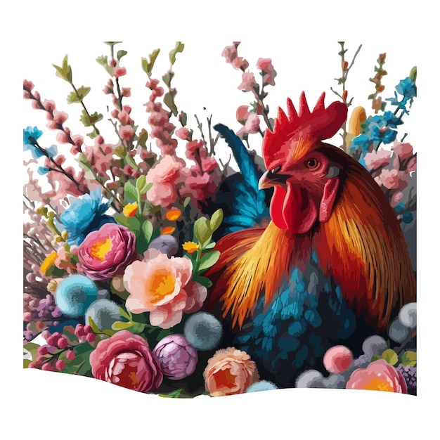 Vector vivid red and blue chicken cartoon style vector