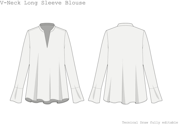 Vector vneck long sleeve blouse technical draw