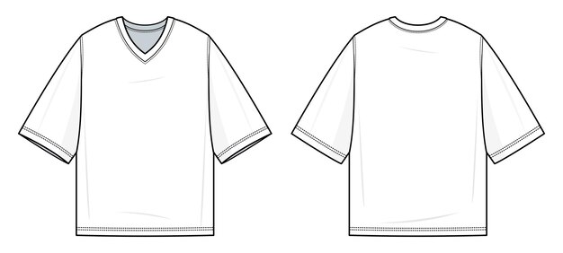 Vector vneck tee technical fashion illustration vneck tee fashion flat technical drawing template