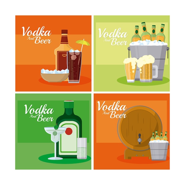 Vodka and beers square frames collection 