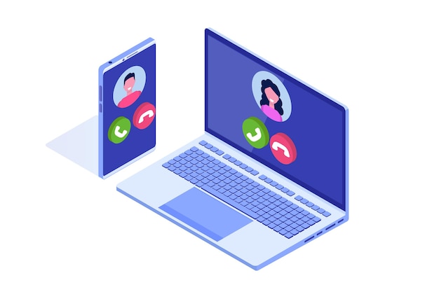 Voice over IP,  IP telephony  VoIP technology isometric concept.