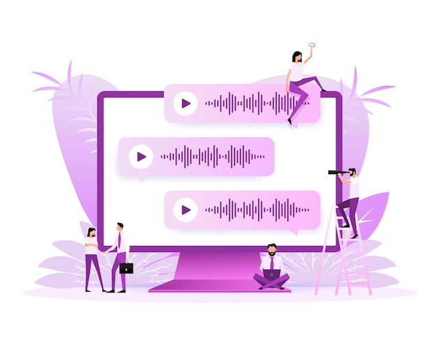 Voice messages bubbles Message notification Messengers and social media Vector illustration