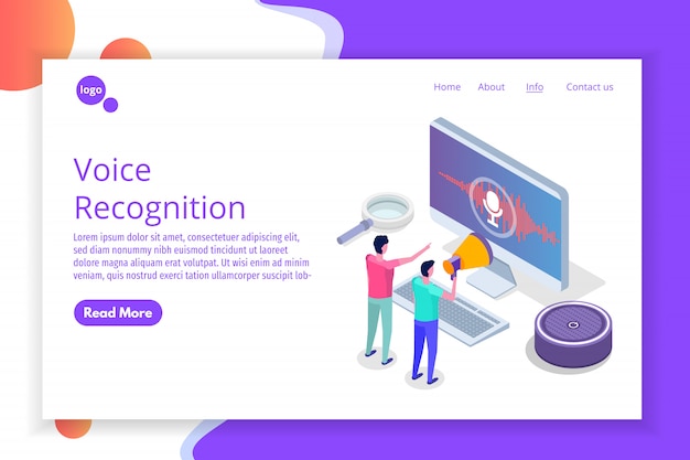 Voice messages, Voice recognition isometric concept with character. Can use for web banner, landing page template, infographics.