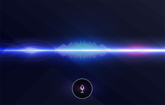 Voice recognition, equalizer, audio recorder. Microphone button with sound wave.