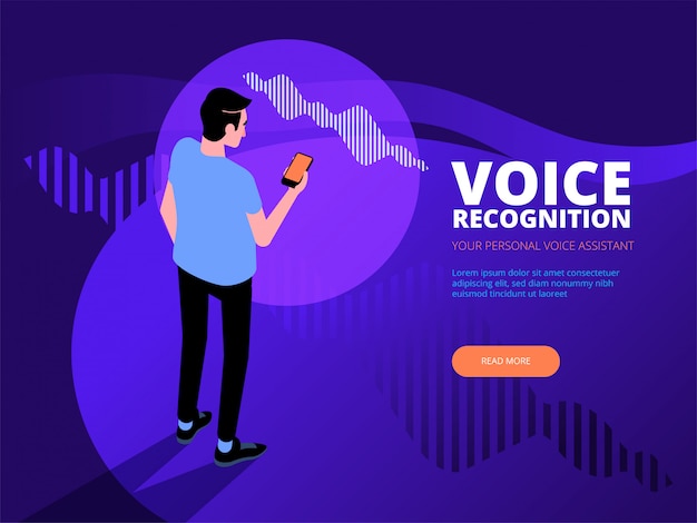 Voice recognition. Intelligent voice personal assistant recognition soundwaves technology concept. flat illustration