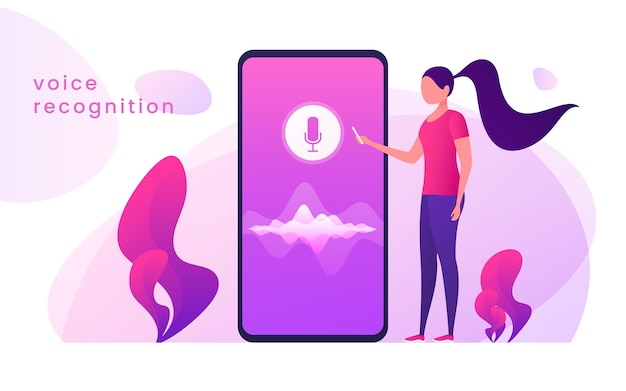 Voice recognition, personal ai assistant, search technology concept.