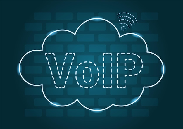 VOIP or Voice Over Internet Protocol with Telephony Scheme Technology Hand Drawn Illustration