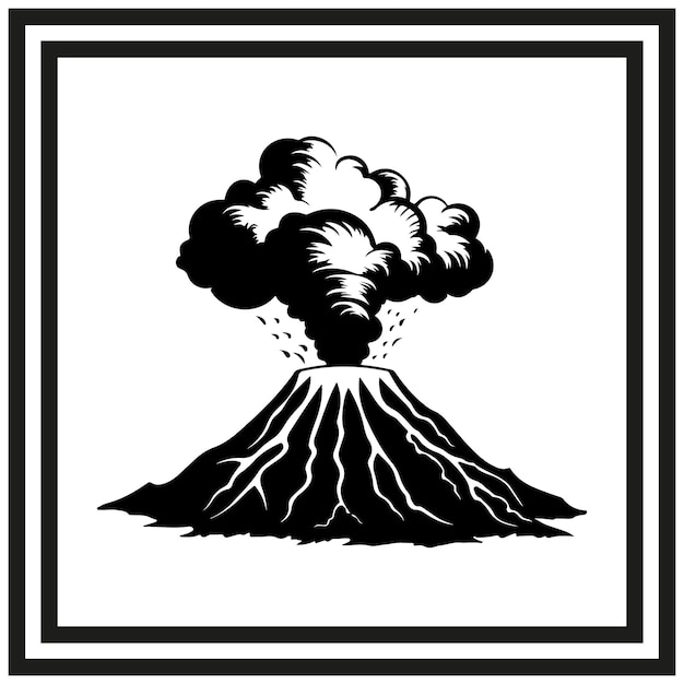 Volcanic eruption black silhouette clipart on a white background