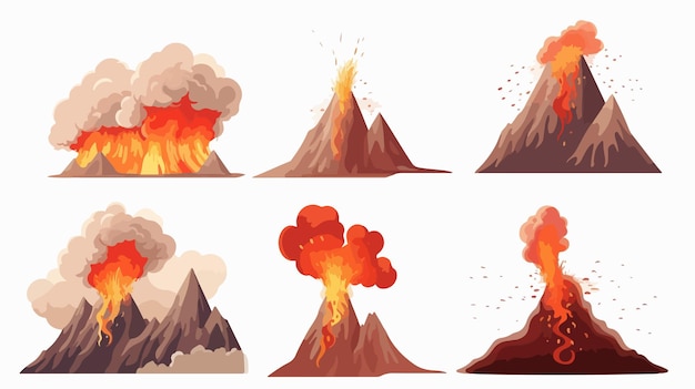 Vector volcano eruption stages a dynamic animation of a volcanic mountain erupting