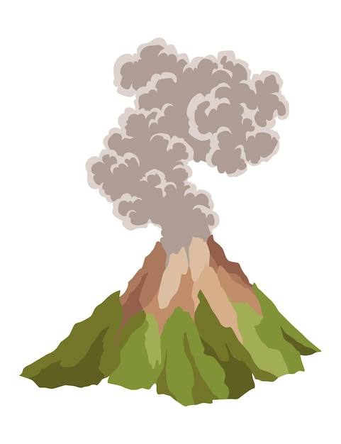 Volcano icon Magma nature blowing up with smoke An awakened vulcan activity smoke element Volcano eruption Flat cartoon vector isolated illustration