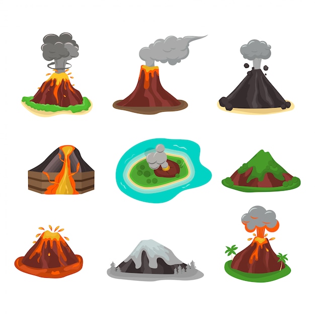 Volcano set vector illustration.