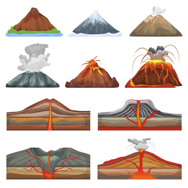 Vector volcano vector eruption and volcanism or explosion convulsion of nature volcanic