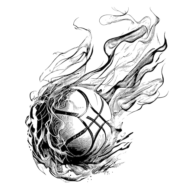 Volleyball ball on fire hand drawn sketch.