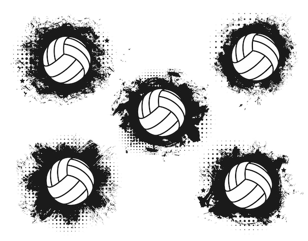 Volleyball balls and grunge spots isolated icons