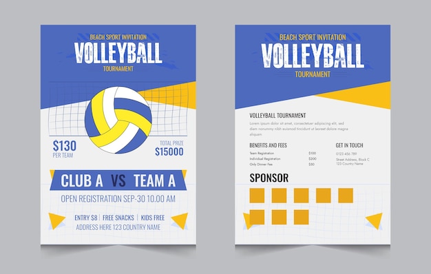 Volleyball championship flyer layout double sided poster design for Volleyball tournament vector