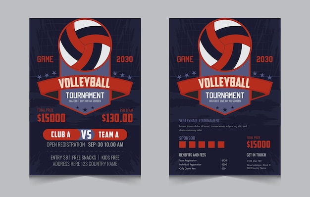 Volleyball championship flyer layout double sided poster design for Volleyball tournament vector