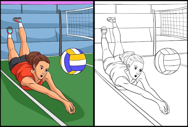 Volleyball Coloring Page Colored Illustration