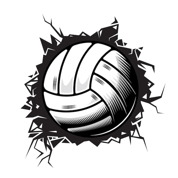 Volleyball cracked wall volleyball club graphic design logos or icons vector illustrationxD