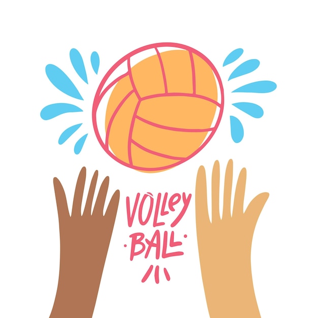 Volleyball hand drawn colorful cartoon style Doodle vector illustration