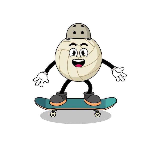 Volleyball mascot playing a skateboard character design