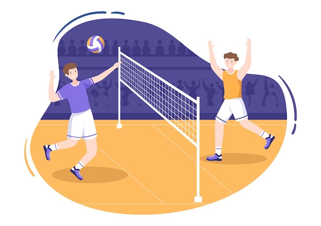 Volleyball Player on the Attack for Sport Competition Series Indoor in Flat Cartoon Illustration