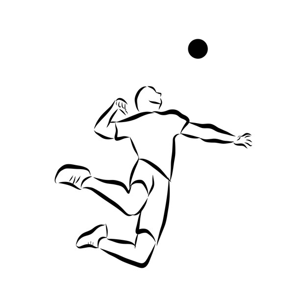 Vector volleyball player serving the ball  black and white vector outline