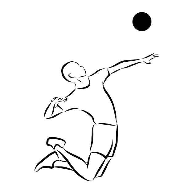 Volleyball player serving the ball  black and white vector outline